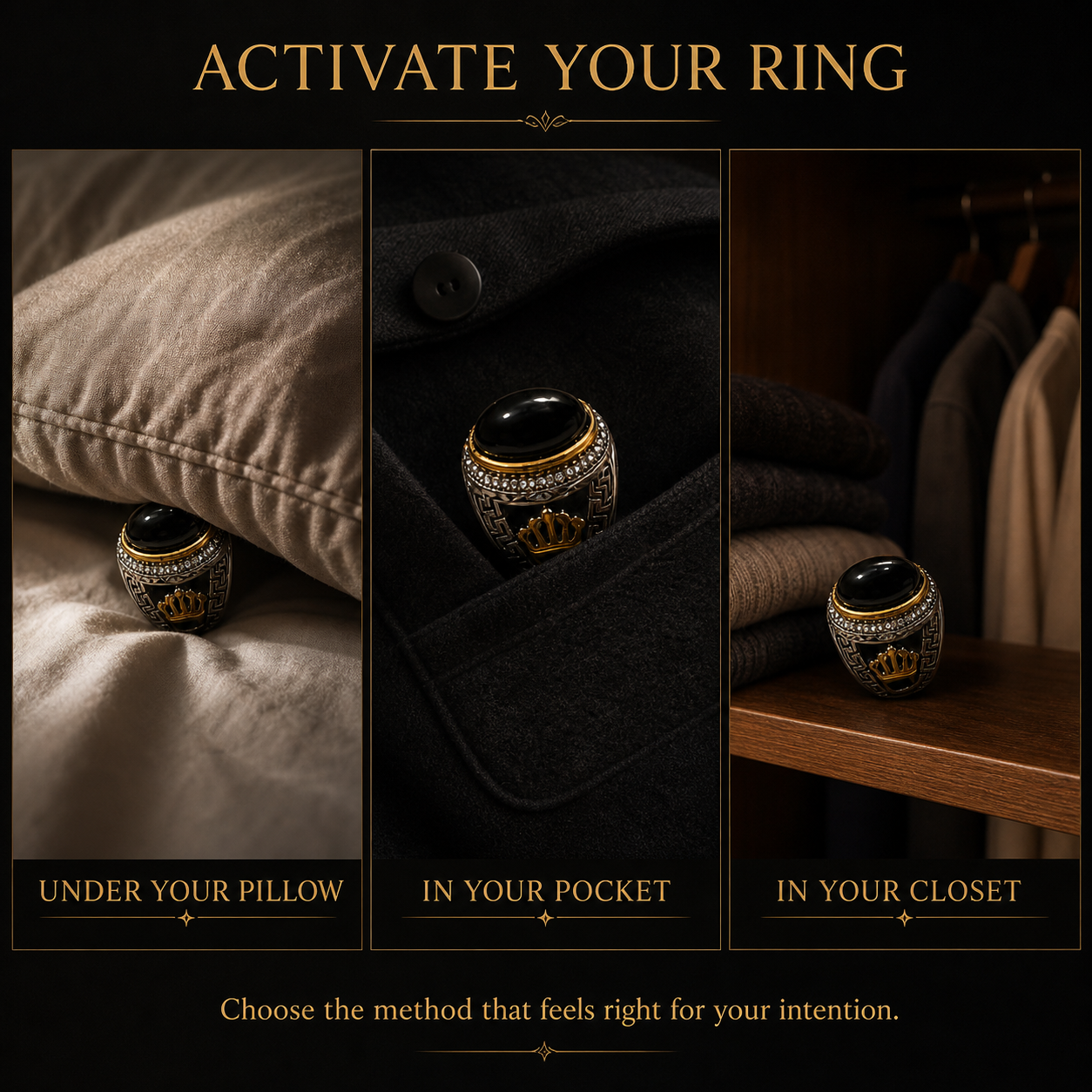 Black Stone Pact Ring – Protection Talisman, Personal Power Vow Ring, Energy Shield Jewelry.