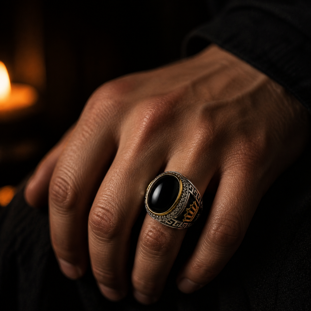 Black Stone Pact Ring – Protection Talisman, Personal Power Vow Ring, Energy Shield Jewelry.